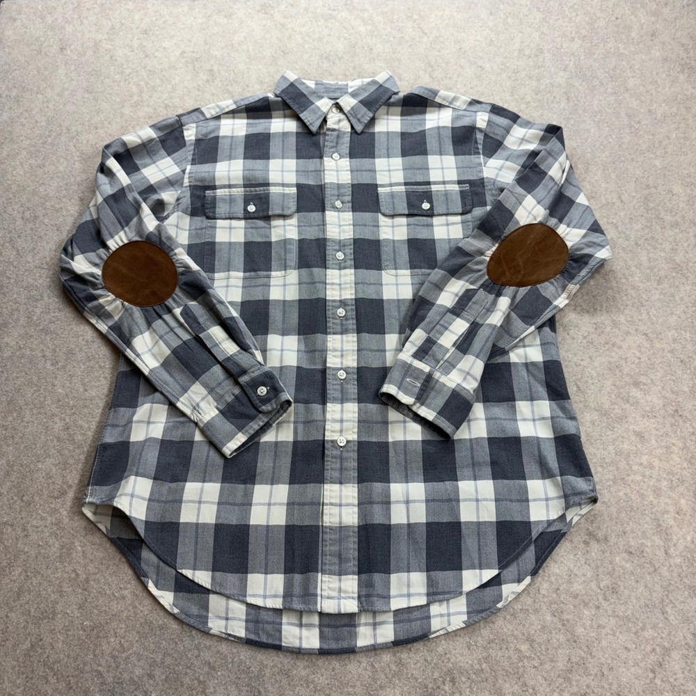 Polo Ralph Lauren Whitfield Classic Fit Plaid Shirt Elbow Patches Grey Mens Med